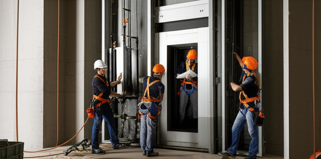 تیم آسان سیر در حال نصب آسانسور